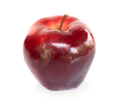 Fresh red apple fruit with green leaf isolated on white background, Healthy food concept