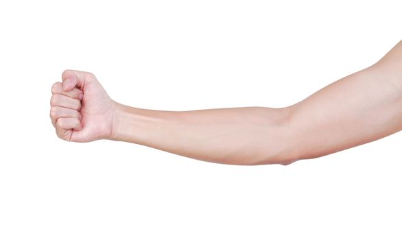 Man arm with blood veins on white background, health care and medical concept