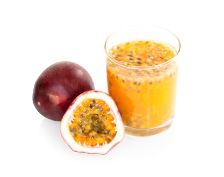 Glass of passion fruit juice isolated on white background, food healthy concept