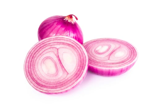 Fresh red onions isolated on white background, raw food ingredient