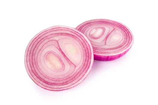 Fresh red onions isolated on white background, raw food ingredient