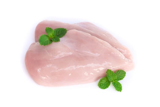 Raw chicken breast isolated on white background, ingredient for make cooking