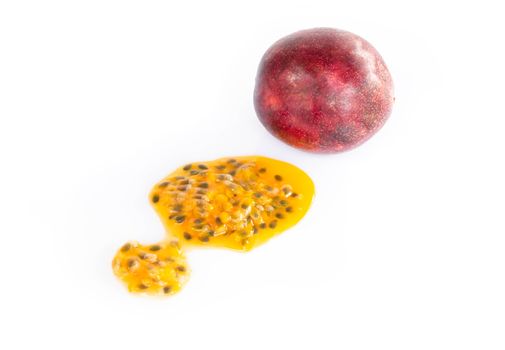 Fresh passion fruit seeds isolated on white background, food healthy concept
