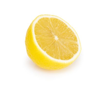 Closeup fresh lemon fruit slice isolated on white background, food and healthy concept