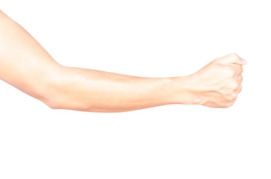 Man arm with blood veins on white background, health care and medical concept