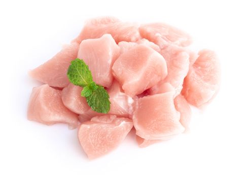 Top view, Raw chicken breast isolated on white background, ingredient for make cooking