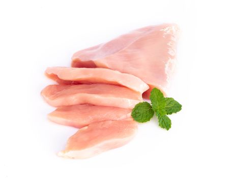 Top view, Raw chicken breast isolated on white background, ingredient for make cooking