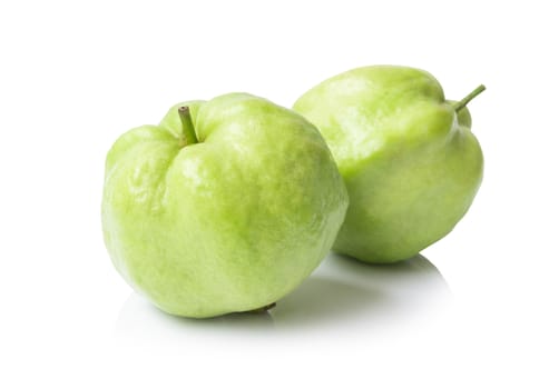 Closeup top view fresh guava fruit isolated on white background, healthy concept