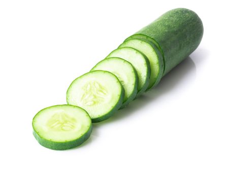 Closeup cucumber sliced on white background, food and vegetable concept