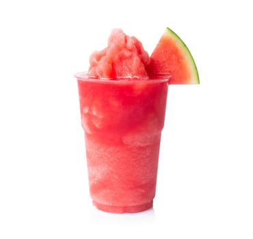 Closeup fresh water melon smoothie in glass on white background, Fruit drink for healthy concept, selective focus