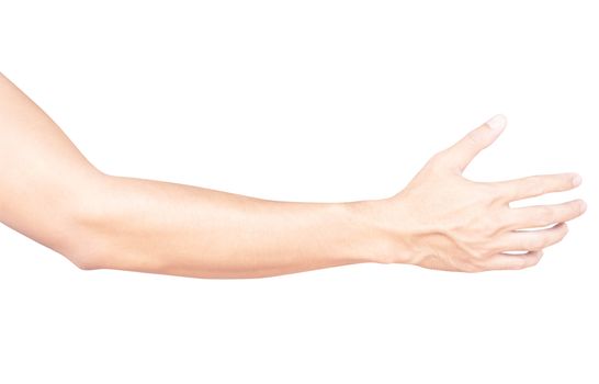 Man arm with blood veins on white background, health care and medical concept