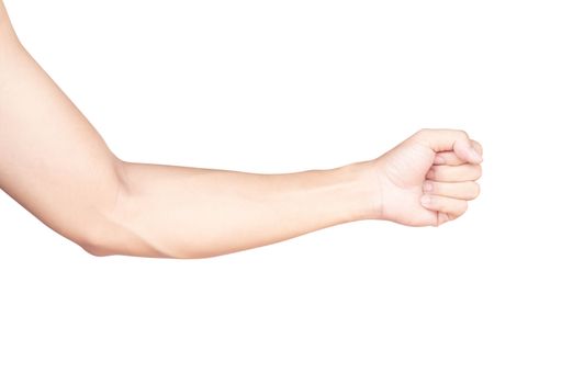 Man arm with blood veins on white background, health care and medical concept