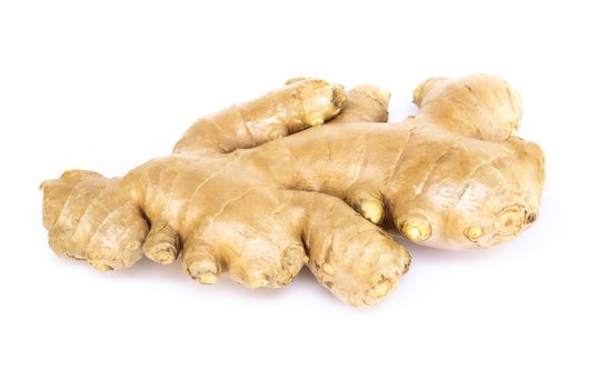 Fresh ginger root with sliced on white background for herb and medical product concept