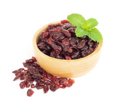 Dried canberry mix blueberry fruit in wood bowl isolated on white backgroud, food healty diet