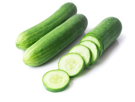 Closeup cucumber sliced on white background, food and vegetable concept