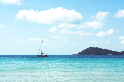 Beautiful sea with boat and blue sky, Summer and relax time concept