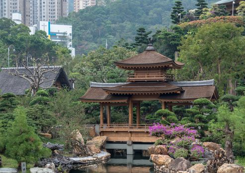 Temple in the Nan Lian Garden by Chi Lin Nunnery in Hong Kong