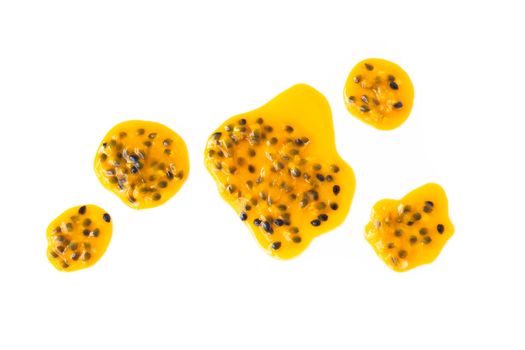 Closeup top view passion fruit seed on white background, fruit for healthy concept