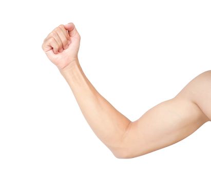 Man arm with blood veins on white background, health care and medical concept