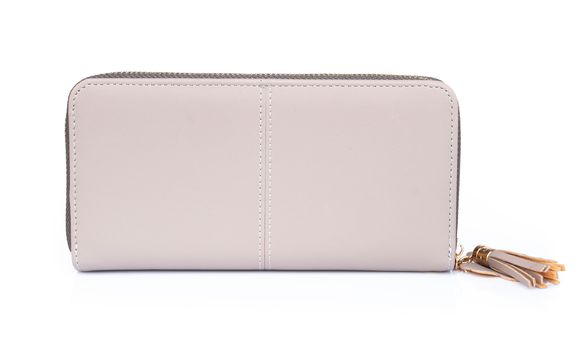 Closeup modern grey woman wallet fashion on white background 
