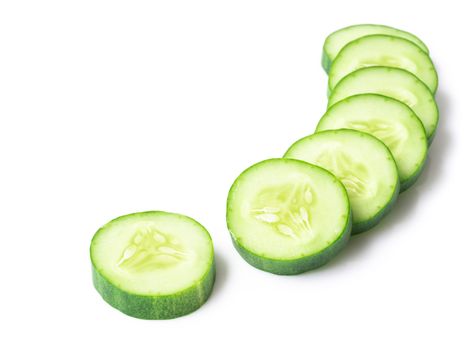 Closeup cucumber sliced on white background, food and vegetable concept