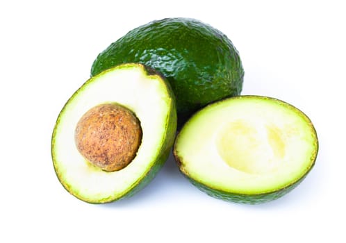 Top view fresh ripe avocado fruit isolated on white background with copy space, healthy food concept