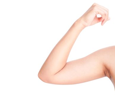 Women arm with problem black armpit on white background for skin care and beauty concept