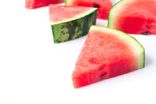 Watermelon with sliced on white background, fruit for healthy concept, selective focus