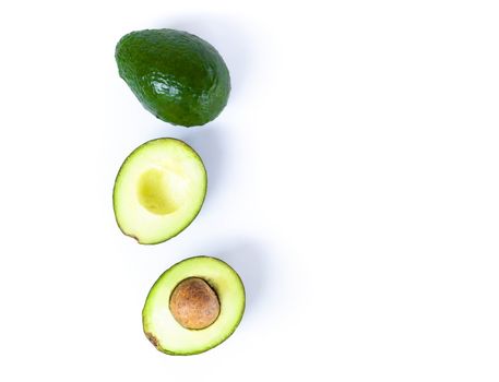 Top view fresh ripe avocado fruit isolated on white background with copy space, healthy food concept