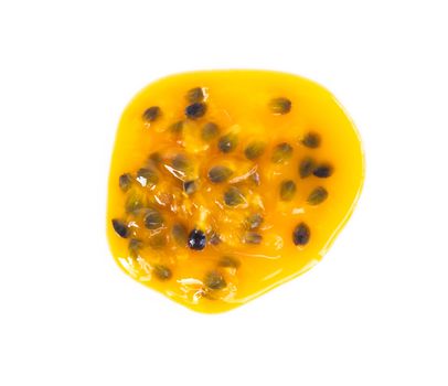 Closeup top view passion fruit seed on white background, fruit for healthy concept