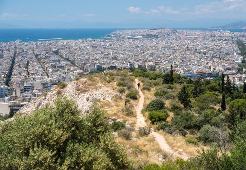 City of Athens to Piraeus port taken from the summit of Filopappou Hill