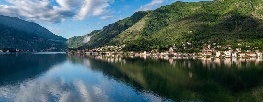 Small village of Prcanj on coastline of Gulf of Kotor in Montenegro