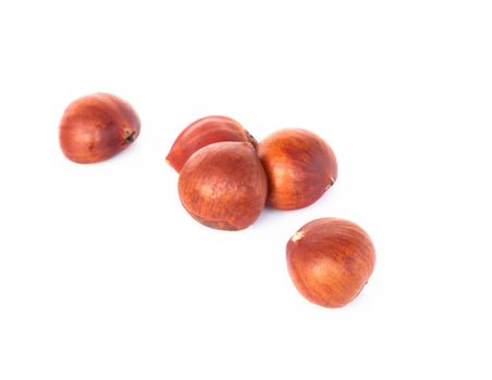 Closeup horse chestnuts isolated on white background,  healthy food concept