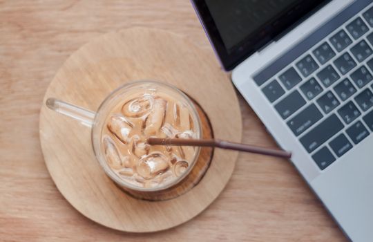 Iced coffee in coffee shop, stock photo