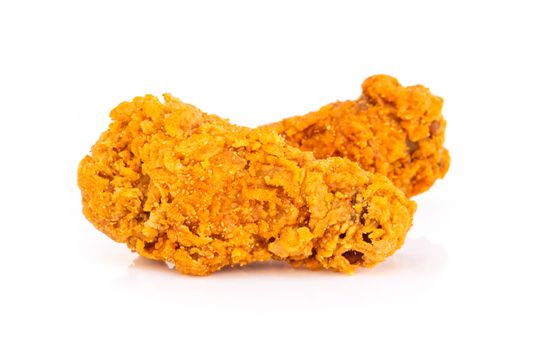Close up fried chicken legs isolated on white back ground