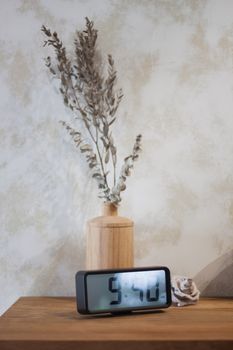 Digital clock decorated in coffee shop, stock photo