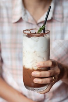 Iced coffee toping with whipped cream, stock photo