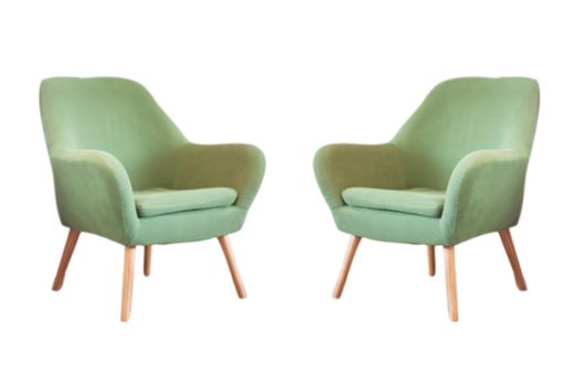 Vintage green chairs isolated on white background with clipping path