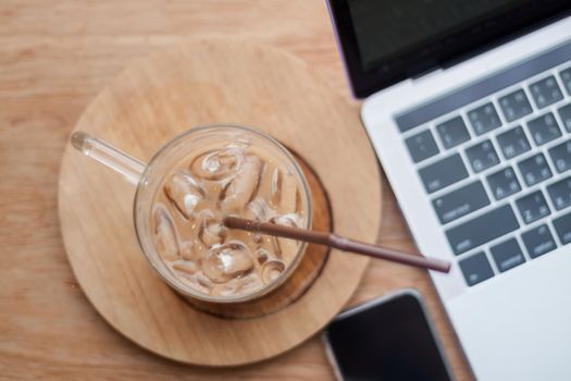 Iced coffee in coffee shop, stock photo