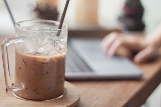 Iced coffee in coffee shop, stock photo