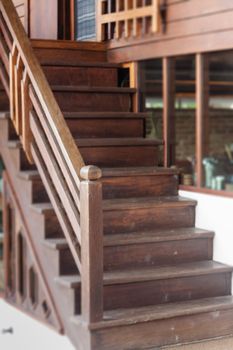 Wooden stairs in wooden house, stock photo