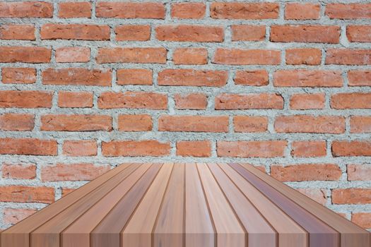 Brown table top on brick wall. For product display