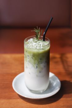 Iced matcha green tea latte, stock photo