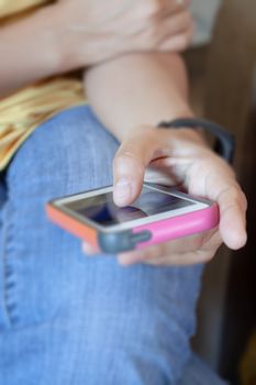 Close up woman using smart phone, stock photo