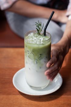 Iced matcha green tea latte, stock photo