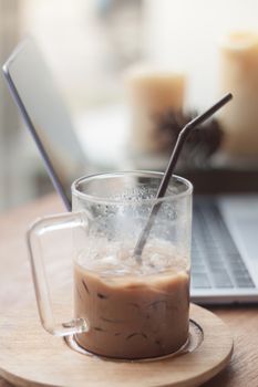 Iced coffee in coffee shop, stock photo