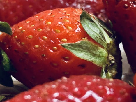 Beautiful view of red color strawberry fruit kept for sale in the market