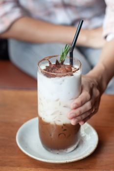 Iced coffee toping with whipped cream, stock photo