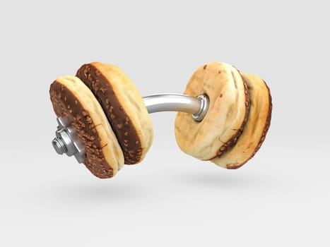 3d rendering of food dumbbell, the choice between sports and fast food, clipping path included.