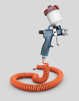 3d Rendering of Spray Gun isolated over a gray background.
